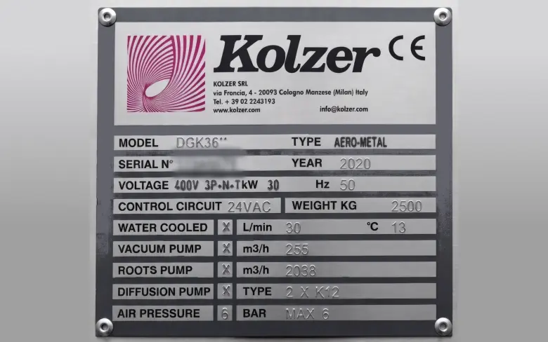 KOLZER DGK36 - Tabliczka znamionowa